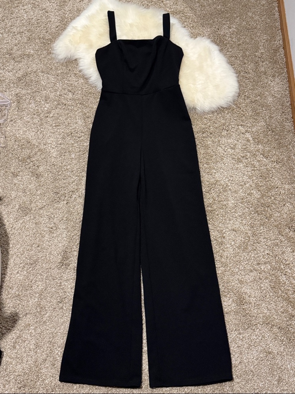 NWOT Crystal Sky Women’s Black Wide-Leg Square-Neck Jumpsuit Size S